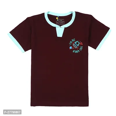 Stylish Maroon Cotton Printed Tshirt For Boys