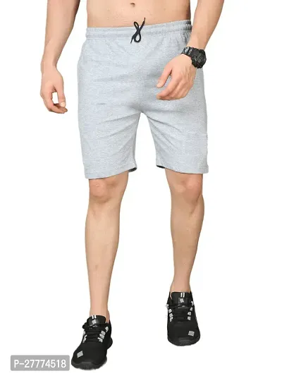 Stylish Grey Cotton Solid Regular Shorts For Men