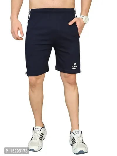 Stylish Navy Blue Cotton Solid Regular Shorts For Men-thumb0