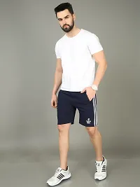 Stylish Navy Blue Cotton Solid Regular Shorts For Men-thumb1