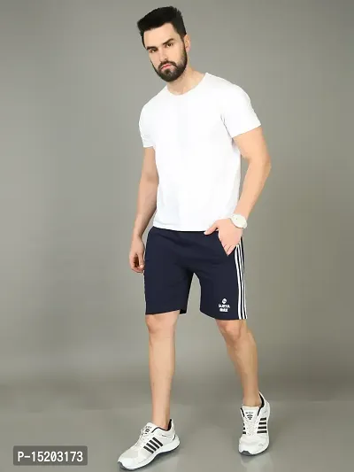 Stylish Navy Blue Cotton Solid Regular Shorts For Men-thumb2