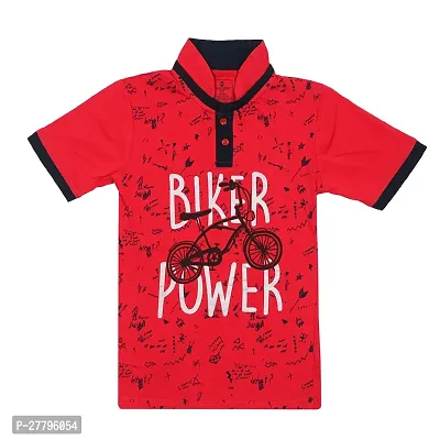 Stylish Red Cotton Printed Tshirt For Boys