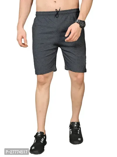 Stylish Dark Grey Cotton Solid Regular Shorts For Men-thumb0