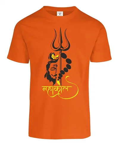 Mens Orange Round Neck Tees Sawan Special Shiv Slogan Printed T-Shirts