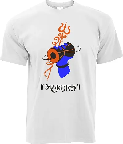 Mens Lords Shiva Slogan Printed White Round Neck Half Sleeve Cotton T-Shirts