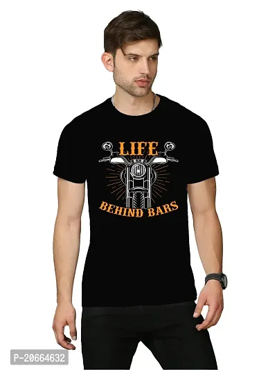 Men's Round neck Printed Half Sleeve Black color T-shirt