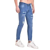 Mark Tailor Men's Light Blue Solid Curved Pocket Denim Rough Jeans-thumb2