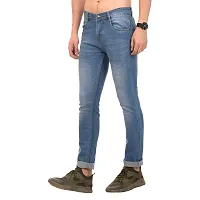 JINJLR Men's Blue Solid Light Fade  Clean Look Curved Pocket Denim Jeans-thumb3