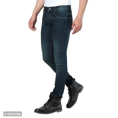 JINJLR Men's Blue Solid Light Fade  Clean Look Curved Pocket Denim Jeans-thumb4