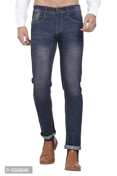 Blue Cotton Blend Mid Rise Jeans For Men-thumb0
