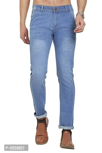Blue Cotton Blend Mid Rise Jeans For Men