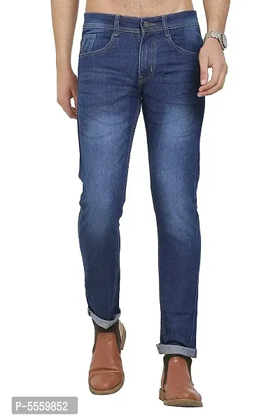 Stylish Cotton Blend Blue Regular Fit Denim Jeans For Men-thumb0