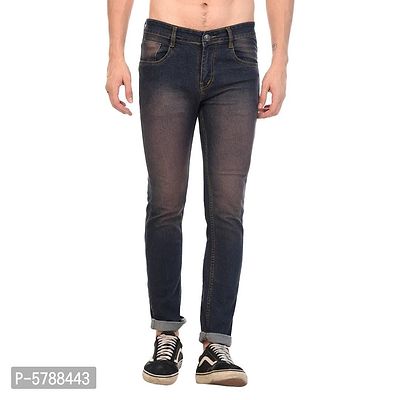 Brown Denim Mid Rise Jeans For Men