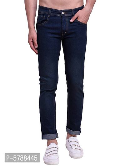 Navy Blue Denim Mid Rise Jeans For Men-thumb0
