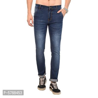 Blue Denim Mid Rise Jeans For Men
