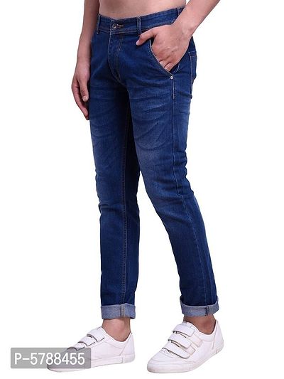 Blue Denim Mid Rise Jeans For Men-thumb0