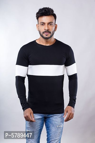 Trendy Cotton Self Pattern Round Neck Tees For Men-thumb0