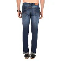 JINJLR Men's Blue Solid Light Fade  Clean Look Curved Pocket Denim Jeans-thumb1