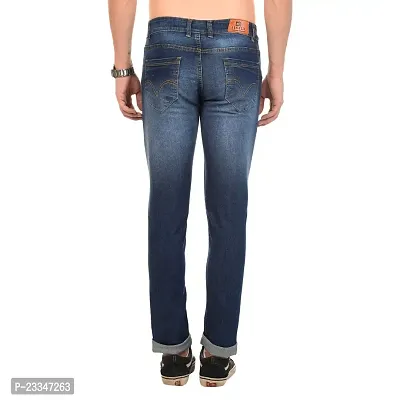 JINJLR Men's Blue Solid Light Fade  Clean Look Curved Pocket Denim Jeans-thumb2