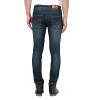 JINJLR Men's Blue Solid Light Fade  Clean Look Curved Pocket Denim Jeans-thumb1