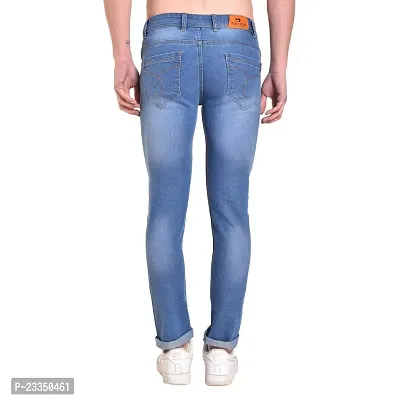 Mark Tailor Men's Light Blue Solid Curved Pocket Denim Rough Jeans-thumb2