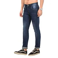 JINJLR Men's Blue Solid Light Fade  Clean Look Curved Pocket Denim Jeans-thumb3