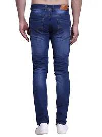 JINJLR Men's Blue Solid Light Fade  Clean Look Curved Pocket Denim Jeans-thumb1