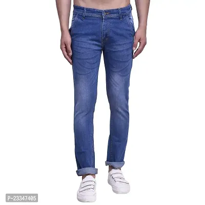 JINJLR Men's Casual Solid Washed Denim Jeans - Light Blue-thumb0
