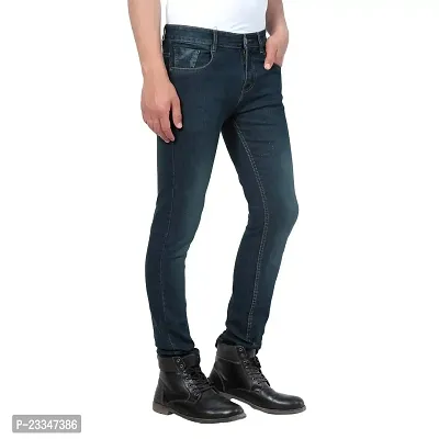 JINJLR Men's Blue Solid Light Fade  Clean Look Curved Pocket Denim Jeans-thumb3