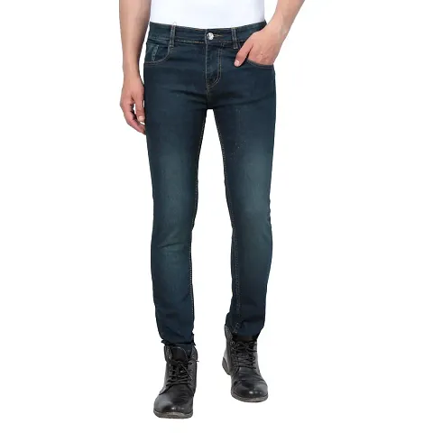 Stylish Mens Blue Faded Curved Pocket Denim Jeans