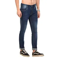 JINJLR Men's Blue Solid Light Fade  Clean Look Curved Pocket Denim Jeans-thumb2
