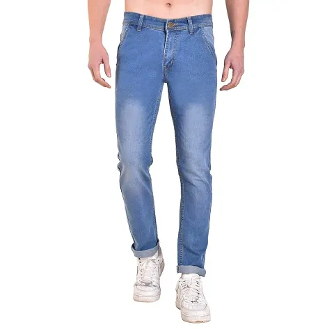 Stylish Mens Blue Curved Pocket Denim Jeans