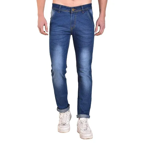 Stylish Mens Blue Curved Pocket Denim Jeans