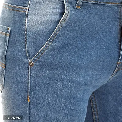 JINJLR Men's Blue Solid Light Fade  Clean Look Cross Pocket Denim Jeans-thumb5