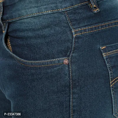 JINJLR Men's Blue Solid Light Fade  Clean Look Curved Pocket Denim Jeans-thumb5