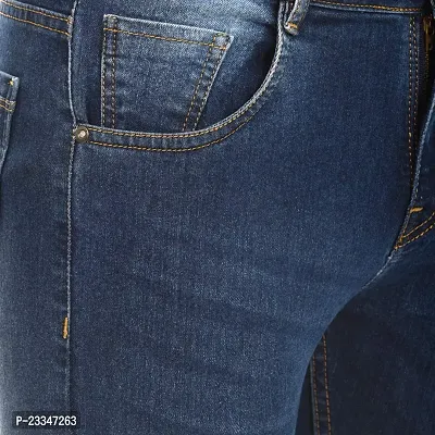 JINJLR Men's Blue Solid Light Fade  Clean Look Curved Pocket Denim Jeans-thumb5