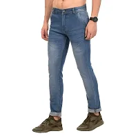 JINJLR Men's Blue Solid Light Fade  Clean Look Cross Pocket Denim Jeans-thumb3