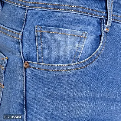 Mark Tailor Men's Light Blue Solid Curved Pocket Denim Rough Jeans-thumb5