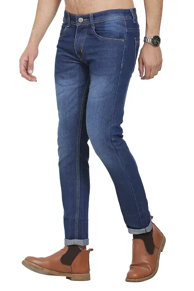 Mens Cotton Spandex Faded Regular Fit Mid-Rise Jeans
