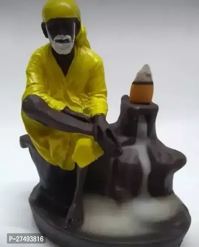 Religious Yellow Ceramic Smoke Fog Fountain Sai Baba Figurine For Home-thumb0