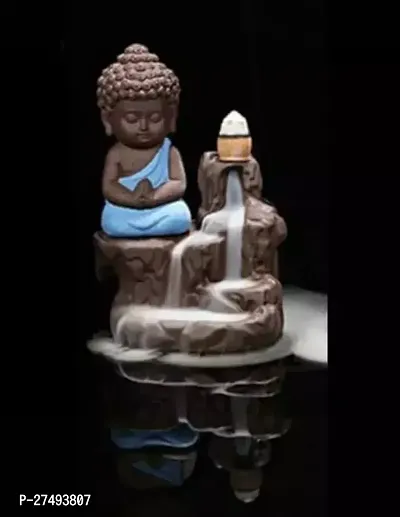 Religious Sky Blue Ceramic Smoke Fog Fountain Buddha Figurine For Home-thumb0