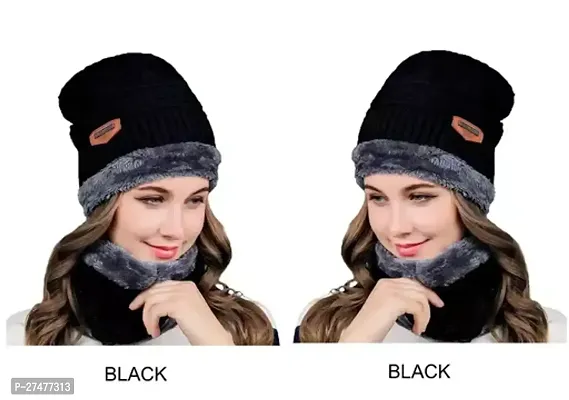 Stylish Black Fur Neck Cap For Men And Women- Black, Pack Of 2-thumb0