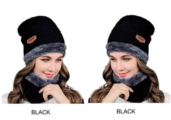 Stylish Black Fur Neck Cap For Men And Women- Black, Pack Of 2