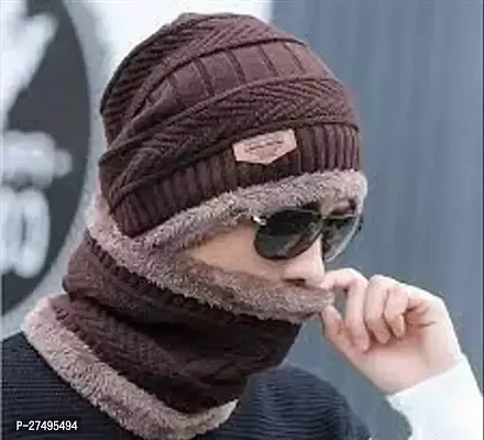 Stylish Woolen Brown Cap Pair For Men-thumb0