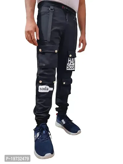 Wild Magic Trending Track Pants for Men's | Cargo Pants | Fashionable Joggers (28) Black-thumb0