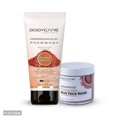 Brightening Face Care Kit | Natural Moroccan Red Clay Face Wash and Mud Mask Set for Deep Pore Cleansing and Revitalization