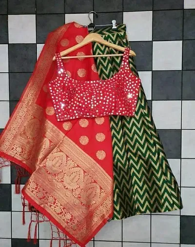 Attractive Women's Banarasi  Silk Jacquard Lehenga Choli Set