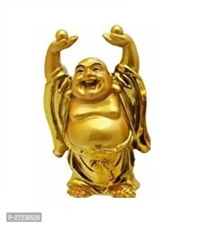 Gold Plated With Wooden Base Feng Shui Laughing Buddha Decorative Showpiece 9Cmnbsp;nbsp;Polyresin Gold