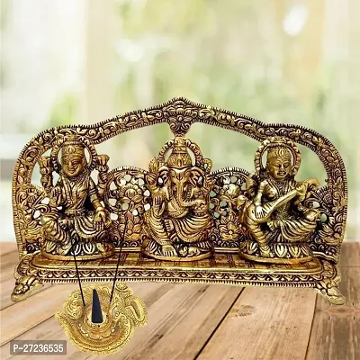 Laxmi Ganesh Saraswati Idol Decorative Showpiece 12 Cmnbsp;nbsp;Metal Gold-thumb0