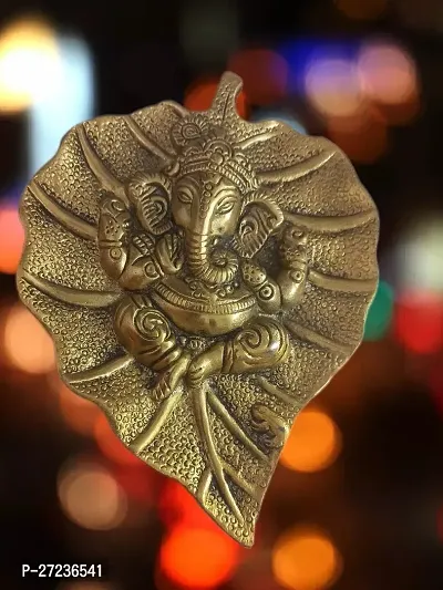 Pan Patta Leaf Ganesh Decorative Wall Hanging Golden Decorative Showpiece 18 Cmnbsp;nbsp;Aluminium Gold